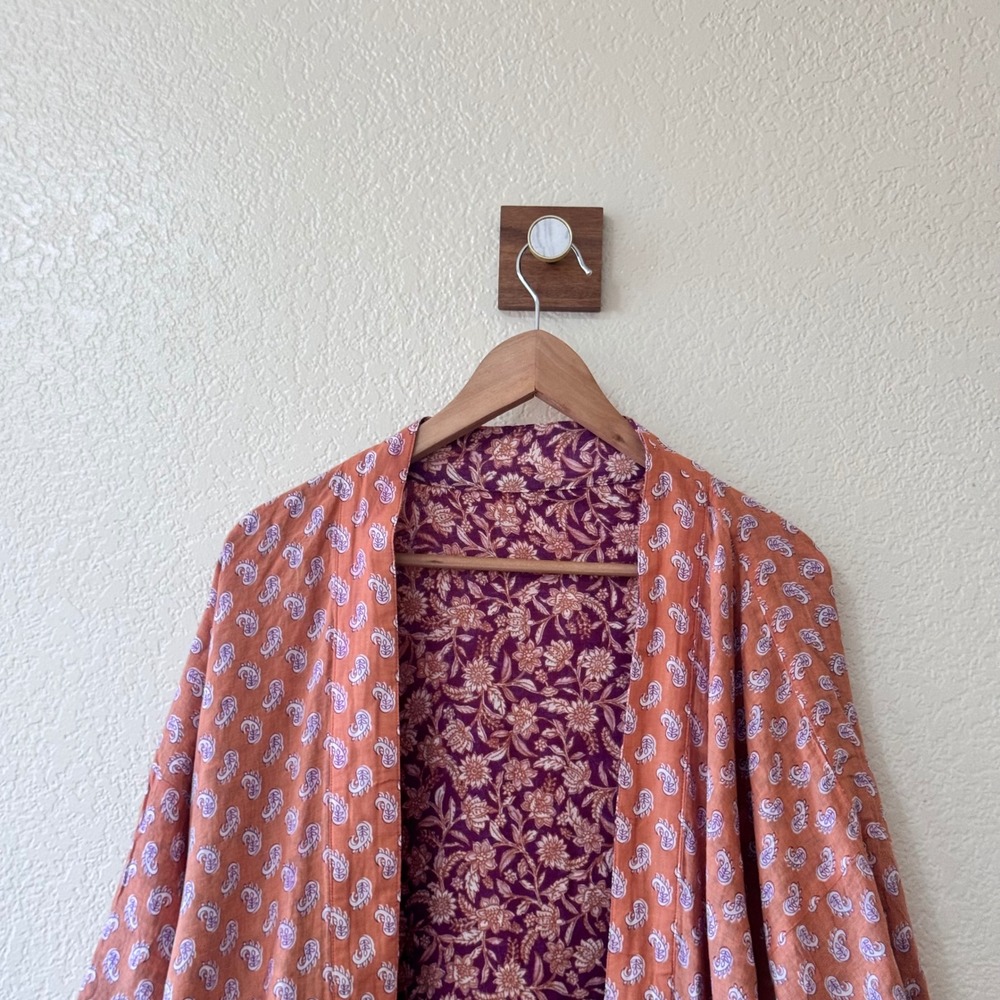J.Jill Reversible Kimono Cardigan Purple Floral Orange Paisley Cotton S-L - Picture 9 of 15